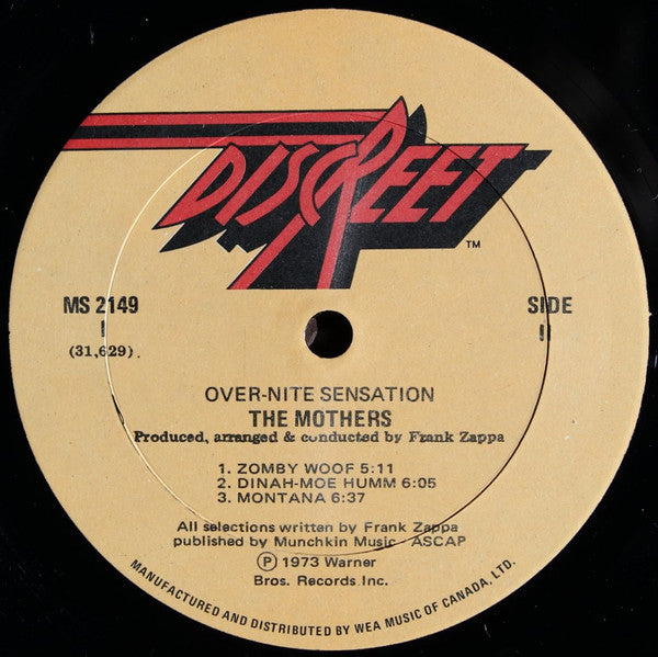 The Mothers ‎– Over-Nite Sensation - Early Pressing VinylPursuit.com