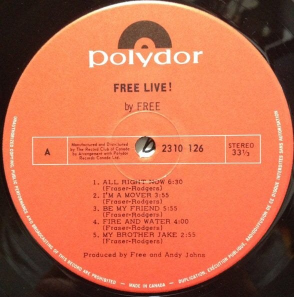 Free – Free Live - 1971 Original VinylPursuit.com
