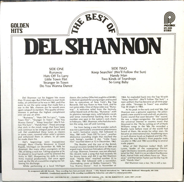 Del Shannon – Golden Hits/The Best Of Del Shannon