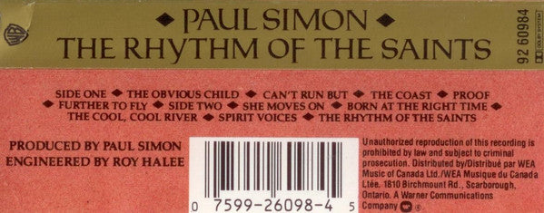 Paul Simon – The Rhythm Of The Saints - 1990 Cassette