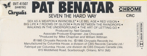 Pat Benatar – Seven The Hard Way - 1985 Cassette