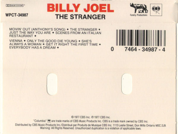 Billy Joel – The Stranger - 1977 Cassette