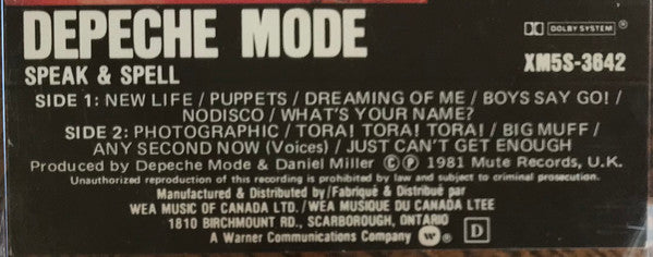 Depeche Mode – Speak & Spell - 1981 Cassette