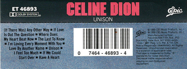 Celine Dion* – Unison - 1990 Cassette