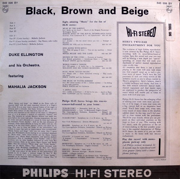 Duke Ellington And His Orchestra Featuring Mahalia Jackson – Black, Brown And Beige - Netherlands