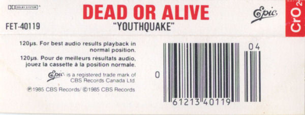 Dead Or Alive – Youthquake - 1985 Cassette