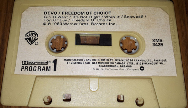 Devo – Freedom Of Choice - Cassette, 1980