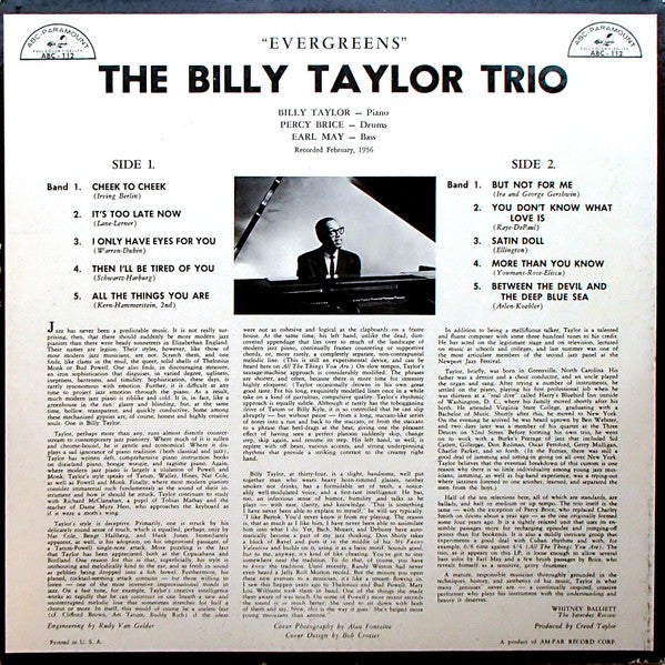 The Billy Taylor Trio – Evergreens - 1956 Original