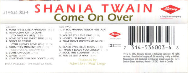 Shania Twain – Come On Over - 1997 Cassette