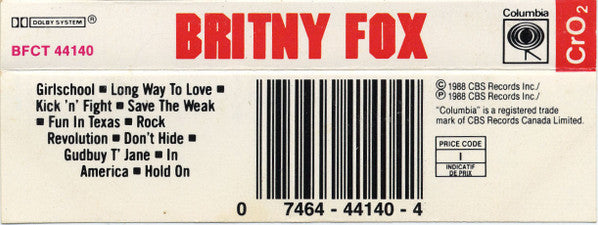 Britny Fox – Britny Fox - 1988 Cassette