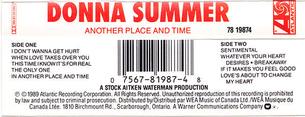 Donna Summer – Another Place And Time - 1989 Cassette