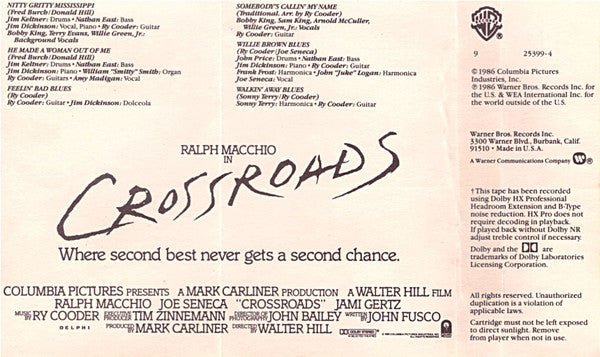 Ry Cooder – Crossroads (Original Motion Picture Soundtrack) - 1986 Cassette