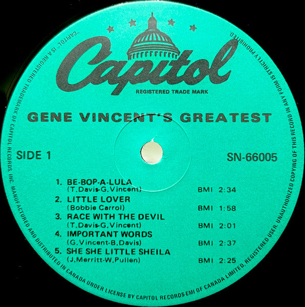 Gene Vincent – Gene Vincent's Greatest! MONO Pressing in Shrinkwrap!