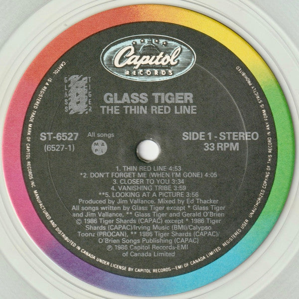 Glass Tiger - The Thin Red Line - 1986 Clear Vinyl!