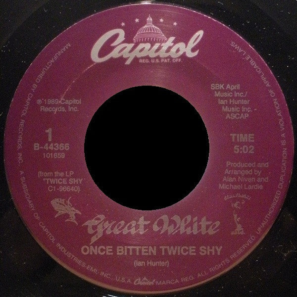Great White – Once Bitten Twice Shy - 7" Single, 1989 US Original Vinyl Pursuit Inc