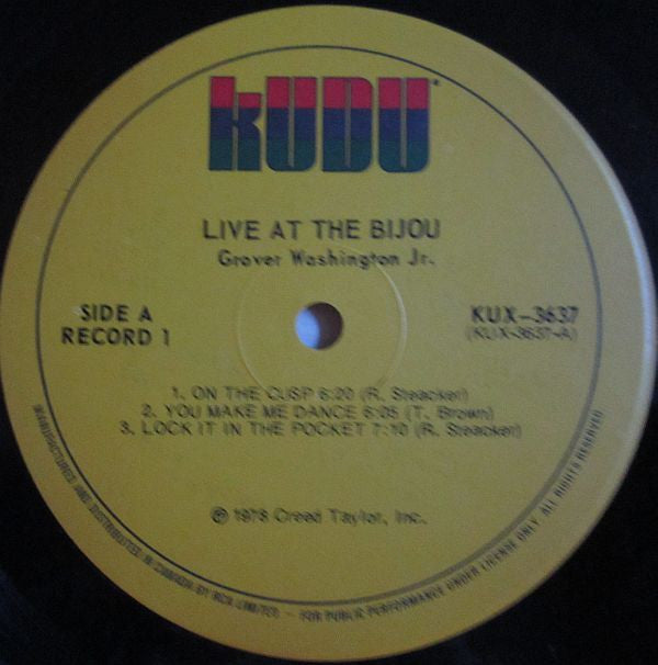 Grover Washington, Jr. ‎– Live At The Bijou - 1978 Original Vinyl Pursuit Inc