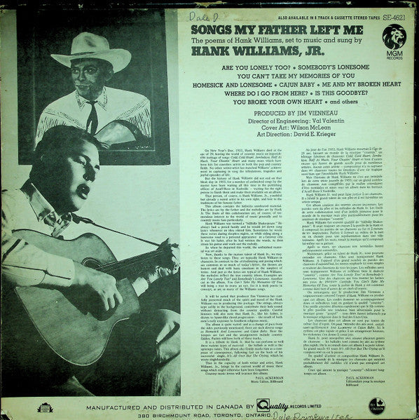 Hank Williams Jr – Songs My Father Left Me - 1969 Original, Bargain! VinylPursuit.com