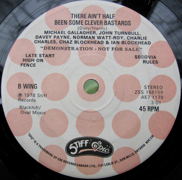 Ian Dury And The Blockheads – Hit Me With Your Rhythm Stick - 7" Single - 1978 Promo