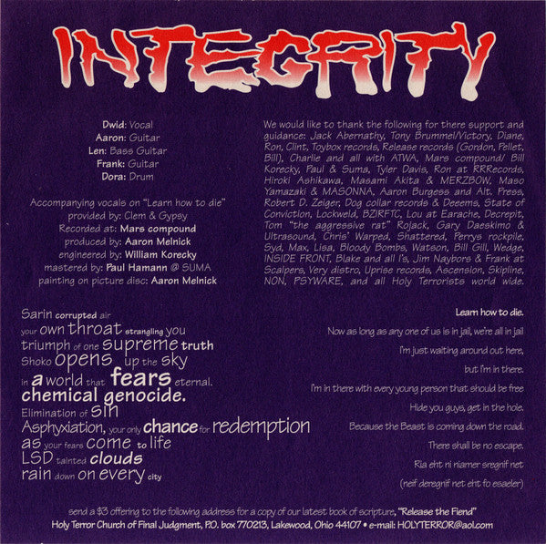 Integrity / Psywarfare -  7" Single - 1996 US Picture Disc
