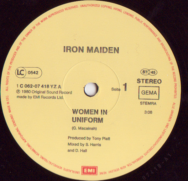 Iron Maiden – Women In Uniform - 1980 European Pressing
