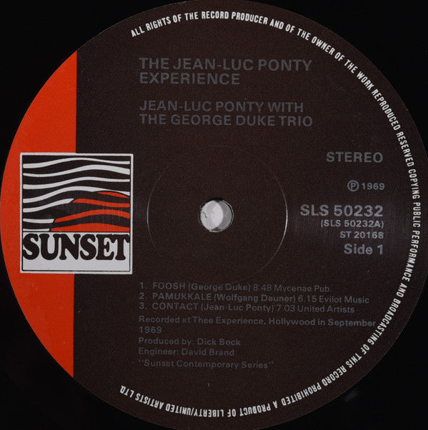 Jean-Luc Ponty With The George Duke Trio ‎– Live In Los Angeles - 1970 UK Original