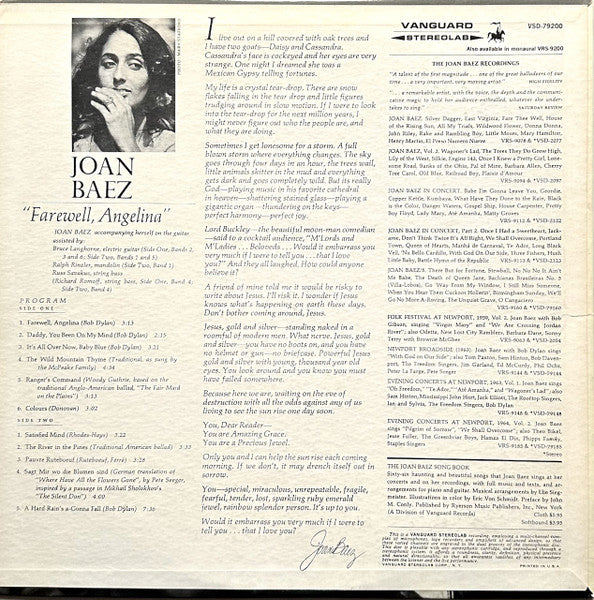 Joan Baez – Farewell, Angelina - 1965 US Original Vinyl Pursuit Inc