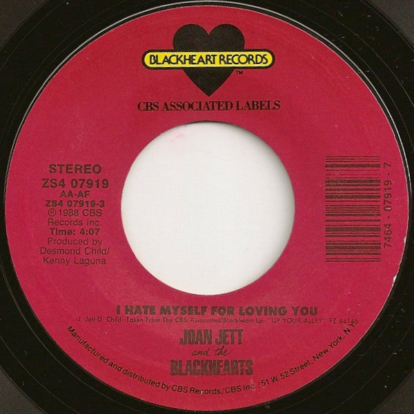 Joan Jett And The Blackhearts – I Hate Myself For Loving You - 7" Single, 1988 US Pressing