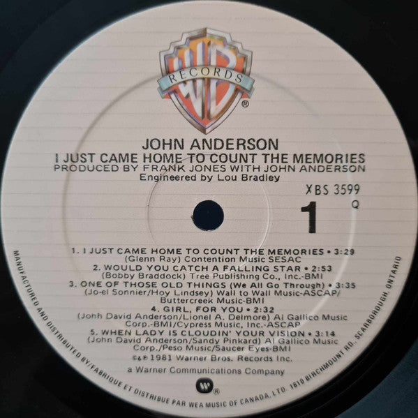 John Anderson – I Just Came Home To Count The Memories - 1981 Original VinylPursuit.com