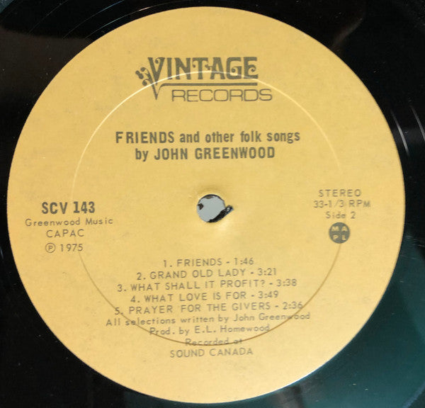 John Greenwood ‎– Friends - 1975 Original, Sealed! VinylPursuit.com
