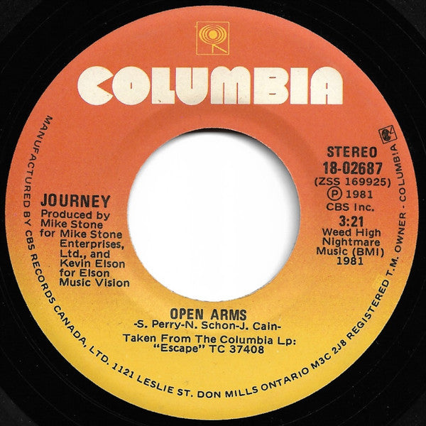 Journey ‎– Open Arms -  7", 1981 Vinyl Pursuit Inc