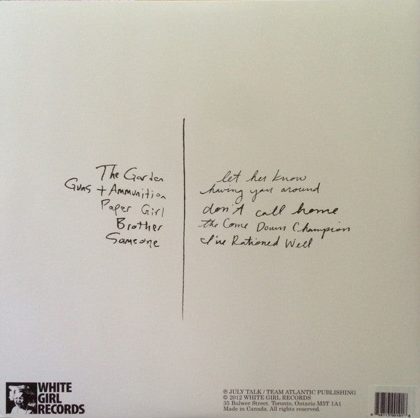 July Talk – July Talk - White Label, Rare! VinylPursuit.com