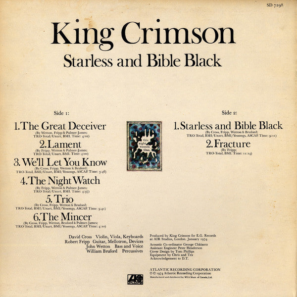 King Crimson – Starless And Bible Black - 1974 Original