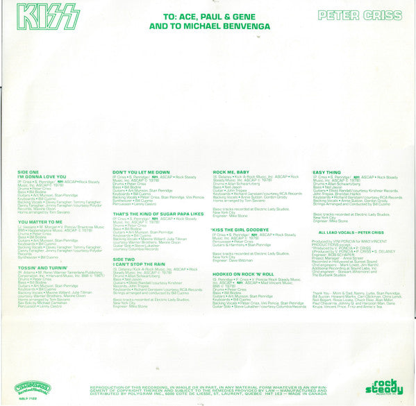 Kiss, Peter Criss – Peter Criss - 1978 Original with poster and Insert!