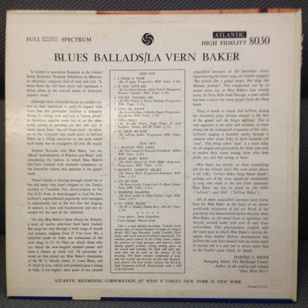 LaVern Baker ‎– Blues Ballads - 1960 MONO US Pressing, Rare