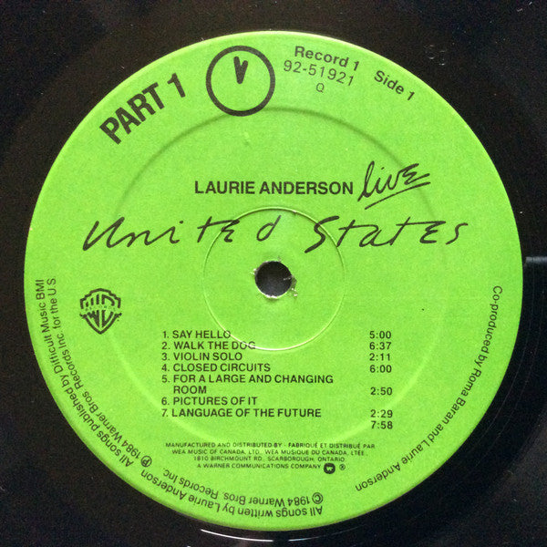 Laurie Anderson ‎– United States Live - 5-Album Box Set, 1984