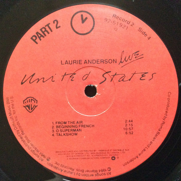 Laurie Anderson ‎– United States Live - 5-Album Box Set, 1984