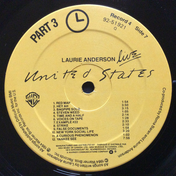 Laurie Anderson ‎– United States Live - 5-Album Box Set, 1984