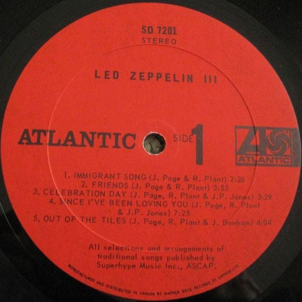 Led Zeppelin - Led Zeppelin III - 1970 Red Label, Original Wheel Cover!