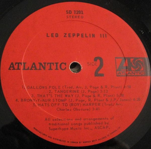Led Zeppelin - Led Zeppelin III - Red Label, Original Wheel Cover