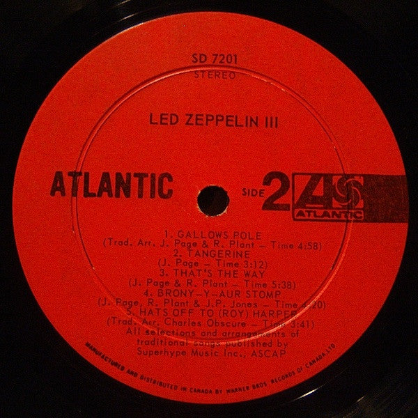 Led Zeppelin - Led Zeppelin III - 1970 Red Label, Original Wheel Cover!