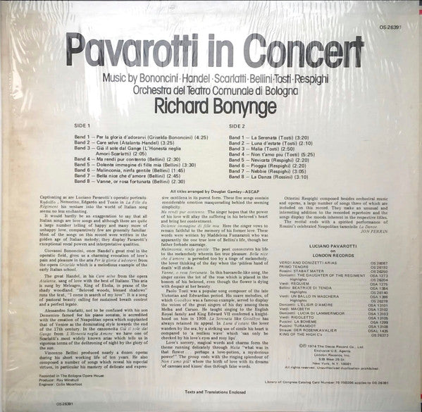 Luciano Pavarotti – Pavarotti In Concert - 1974 US Original VinylPursuit.com