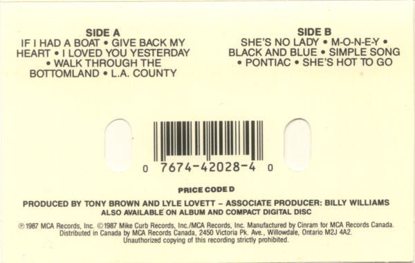 Lyle Lovett – Pontiac - Cassette VinylPursuit.com