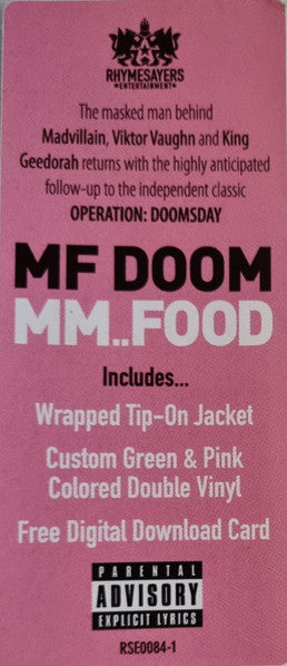 MF Doom – MM..Food - Pink, Green Vinyl, SEALED