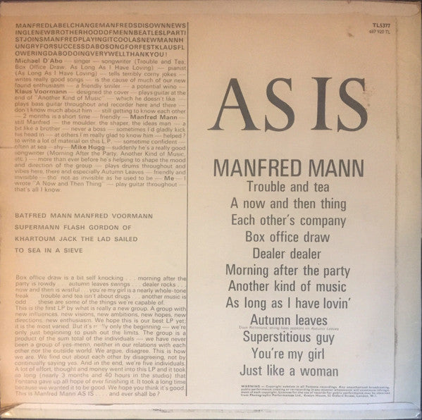 Manfred Mann – As Is - 1966 UK Original Mono Train Cover, Rare! VinylPursuit.com