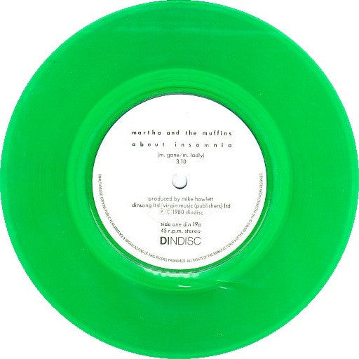 Martha And The Muffins – About Insomnia - 7" Single, 1980 UK Green Vinyl Vinyl Pursuit Inc
