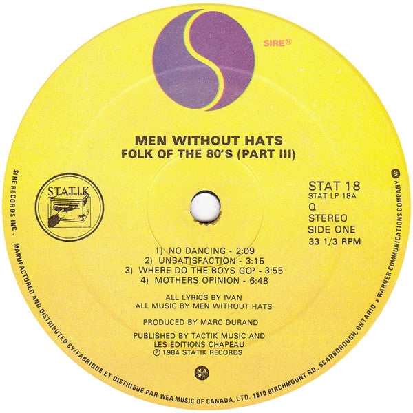 Men Without Hats – Folk Of The 80s (Part III) - 1984 Pressing