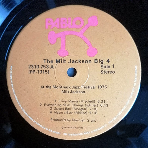 Milt Jackson – The Milt Jackson Big 4 At The Montreux Jazz Festival - 1975 Original Vinyl Pursuit Inc