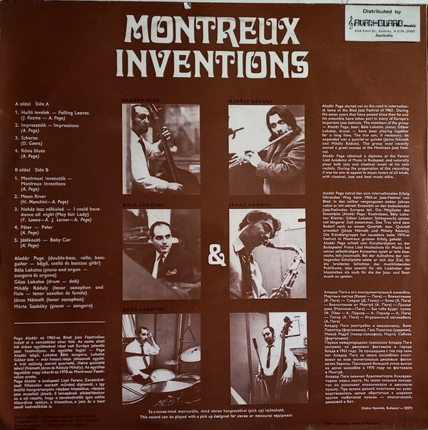 Pege Trio - Aladár Pege / Béla Lakatos* / Géza Lakatos &amp; Mihály Ráduly / János Németh / Szabóky Márta ‎– Montreux Inventions - 1970