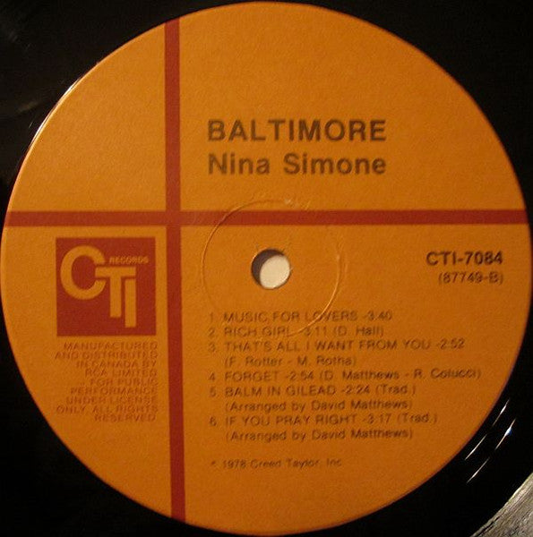 Nina Simone – Baltimore - 1978 Original!