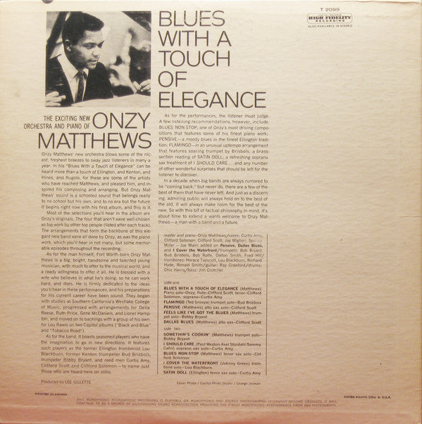 Onzy Matthews ‎– Blues With A Touch Of Elegance - 1964 Mono, Bargain! VinylPursuit.com